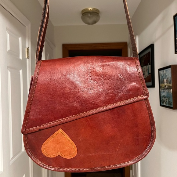 Bags Vintage Two Tone Leather Heart Saddle Bag Crossbody Bag Poshmark
